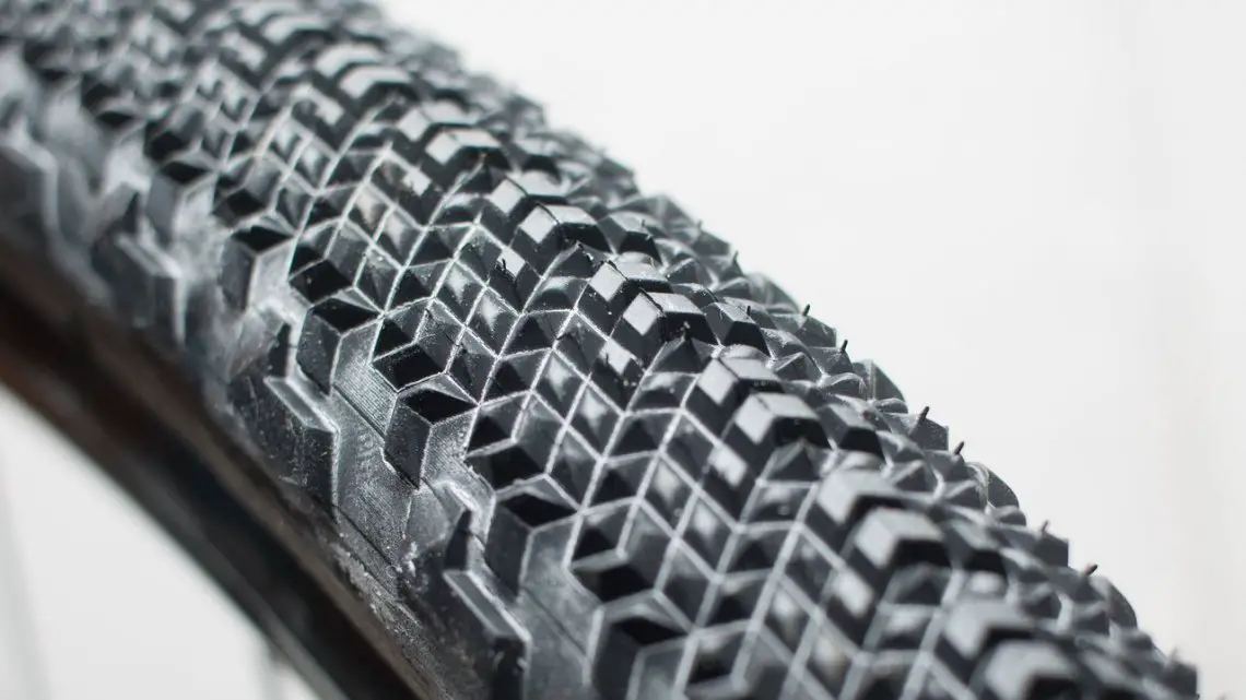 Teravail's new Cannonball gravel tire mounts easily onto a NoTubes Grail rim wtihout tire levers, but we're guessing that looser bead means it won't be a great option for Road Tubeless certified rims. Stay tuned. © Cyclocross Magazine
