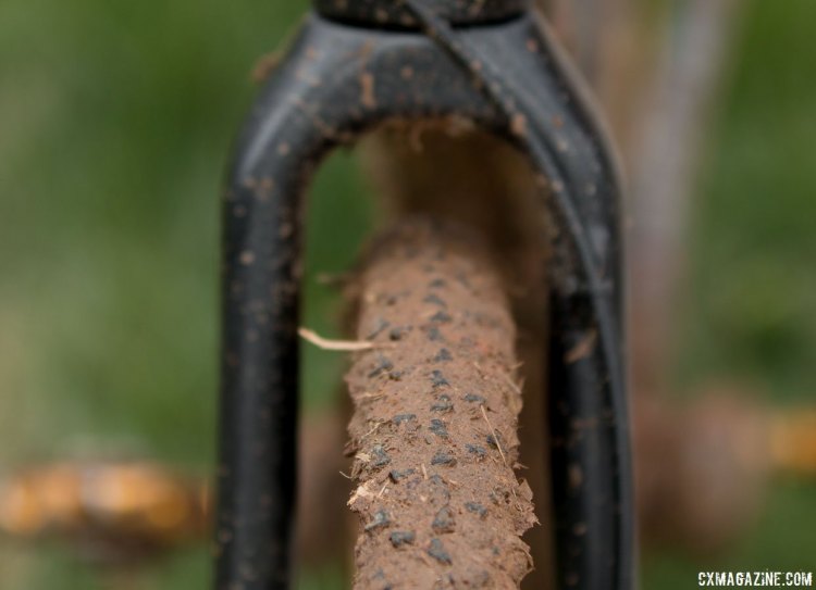 Tobin Ortenblad's 2016 Cyclocross National Championship bike's fork features more than enough clearance for mud.. © Cyclocross Magazine