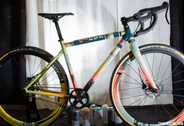 Squid Bikes were all throughout the show. This singlespeed featured TRP's Hylex levers and brakes along with the TRP thru axle fork. It's a bike built for soon-to-be cyclocross racer Pat Bailey, painted by Micah Crandall-Bear. TRP Brakes booth, NAHBS 2016. © Cyclocross Magazine