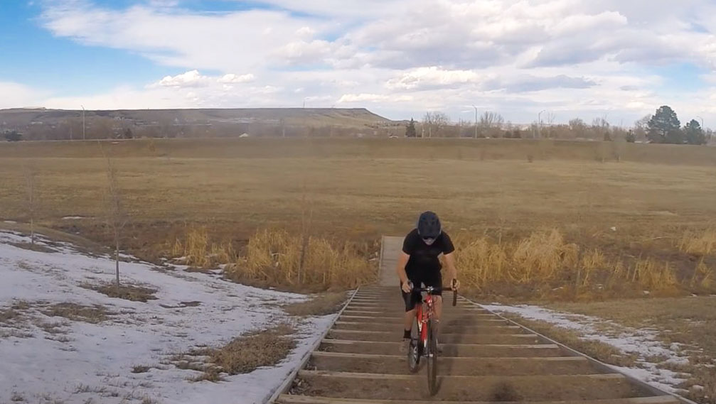 Will Doherty hops 20 stairs without pedaling.