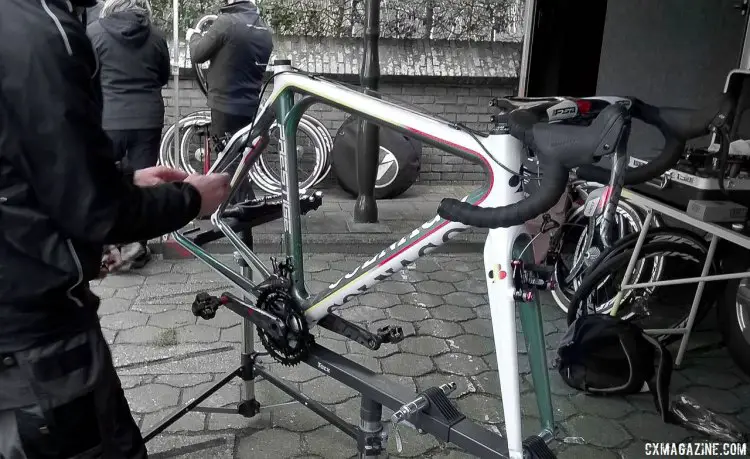 2016 World Champion Wout van Aert's Colnago Prestige being prepared for the World Champion's next ride. © Cyclocross Magazine