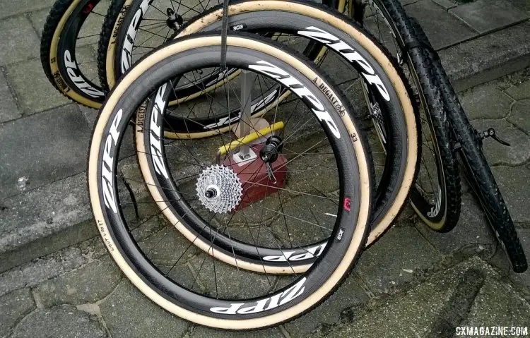 2016 World Champion Wout van Aert has more than enough backup wheels with fresh Dugast Typhoon and Rhino tubular tires. © Cyclocross Magazine