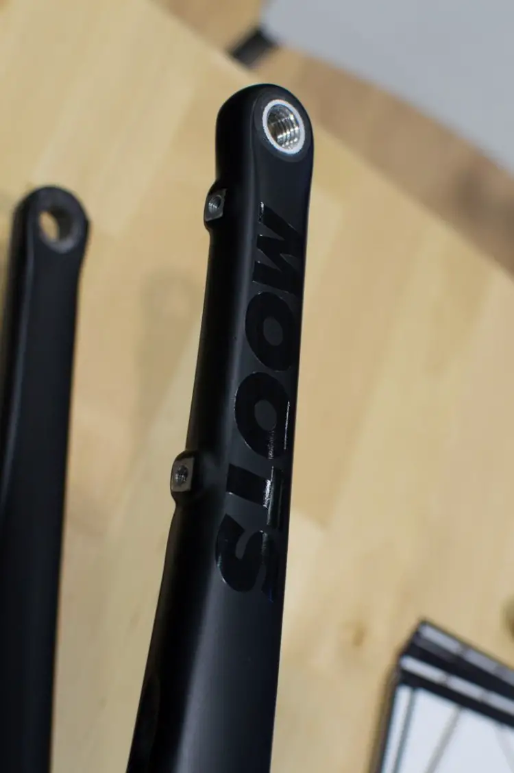 Moots' planned road disc fork features a 12mm thru axle and is flat mount disc brake ready. NAHBS 2016. © Clifford Lee / Cyclocross Magazine