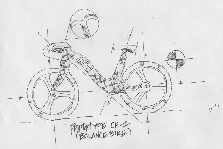 Concept drawings from Kidz Karbon of their carbon balance bike. Photo courtesy: Kidsz Karbon