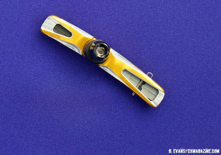The color matched X-ray brake shoes are also cold-forged, and feature machined cutouts for additional weight shaving. © G. Evans/Cyclocross Magazine