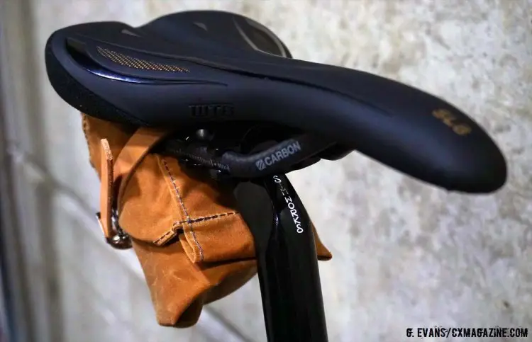 The WTB SL8 saddle sits atop a Sim Works Beatnik seatpost. Santa Cruz-based bag manufacturer, Strawfoot supplied the saddlebag. © Cyclocross Magazine