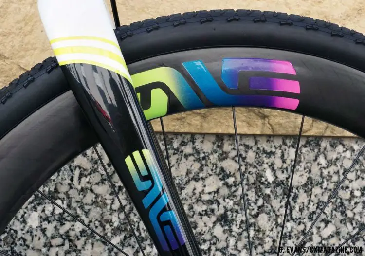 Don’t be fooled, as the Enve decals are not stickers. The logos are actually a continuation of the lengthy paint job. © Cyclocross Magazine