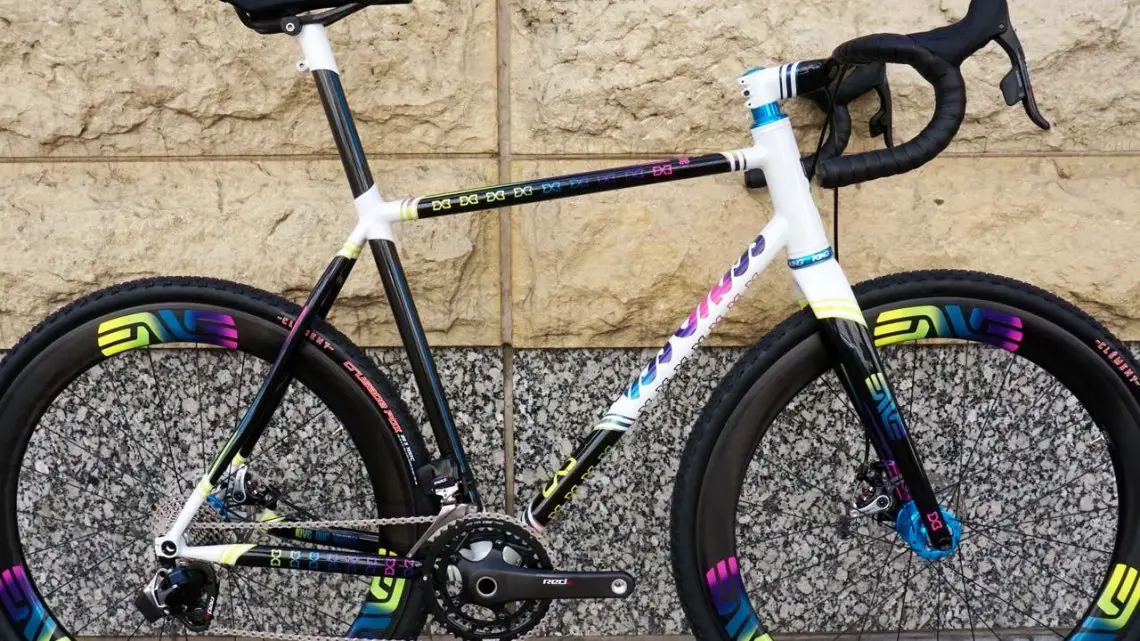 Lov’s cyclocross bike is constructed from True Temper OSX Platinum tubing in Eagle, CO. The brand likes to put a focus on individuality through paint, and this particular bike spent a good 50 hours in the booth. © Cyclocross Magazine