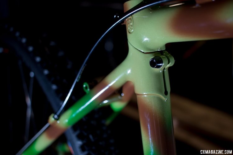 The Ritchey BreakAway Ascent frame, with camo Heritage paint can pack up into a suitcase for your next overseas adventure. NAHBS 2016. © Cyclocross Magazine
