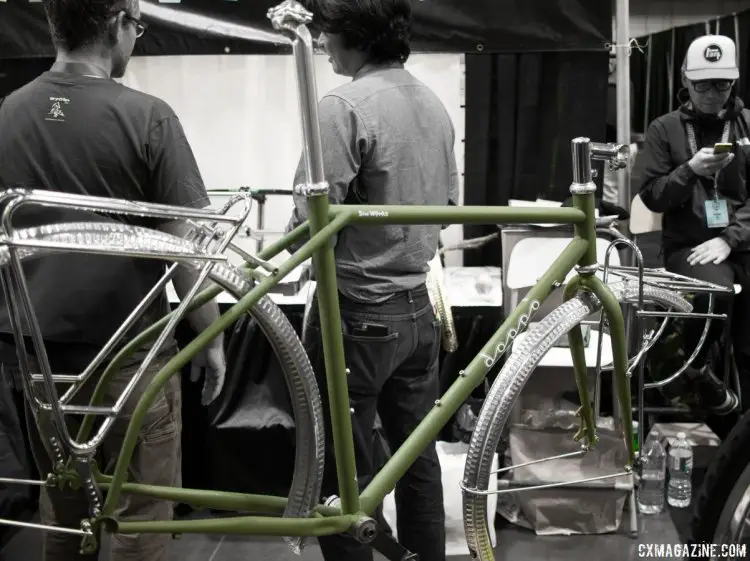 Doppo means "walk along" in Japanese, and Sim Works says the frame is the cycling equivalent. It's built by Japanese frame builder Shin. $1400 for the frameset. NAHBS 2016. © Cyclocross Magazine