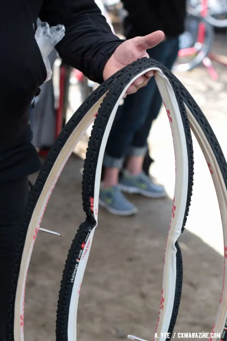 Challenge Tires' new Team Edition tires are easily seen to be more supple than standard editions. © Andrew Yee / Cyclocross Magazine