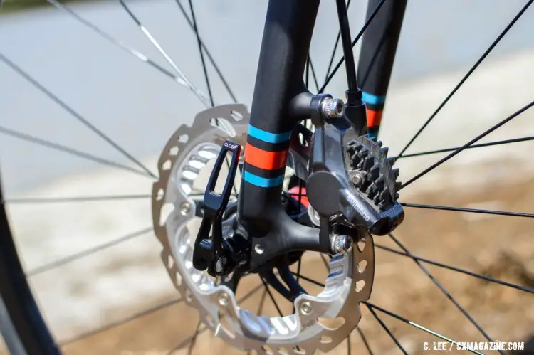 Post mount 15mm thru axle fork with threaded fender eyelets on the GT Grade Carbon fork. 2016 Sea Otter Classic. © Clifford Lee / Cyclocross Magazine