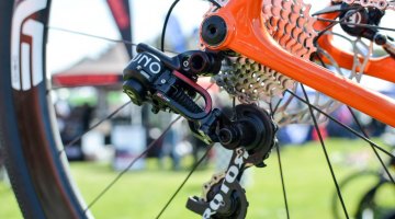 Rotor's new Uno hydraulic rear derailleur houses the indexing mechisn and has settings for quick wheel replacements. 2016 Sea Otter Classic. © Clifford Lee / Cyclocross Magazine.