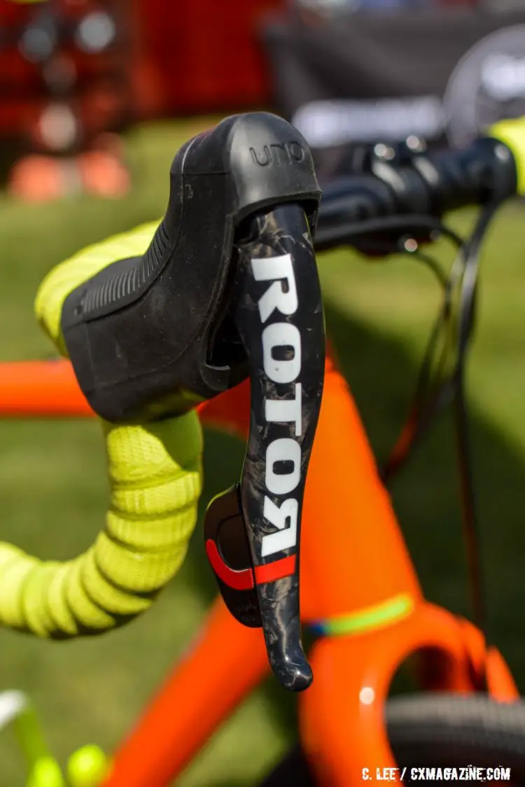 Another look at Rotor's single shift lever. 2016 Sea Otter Classic. © Clifford Lee / Cyclocross Magazine.