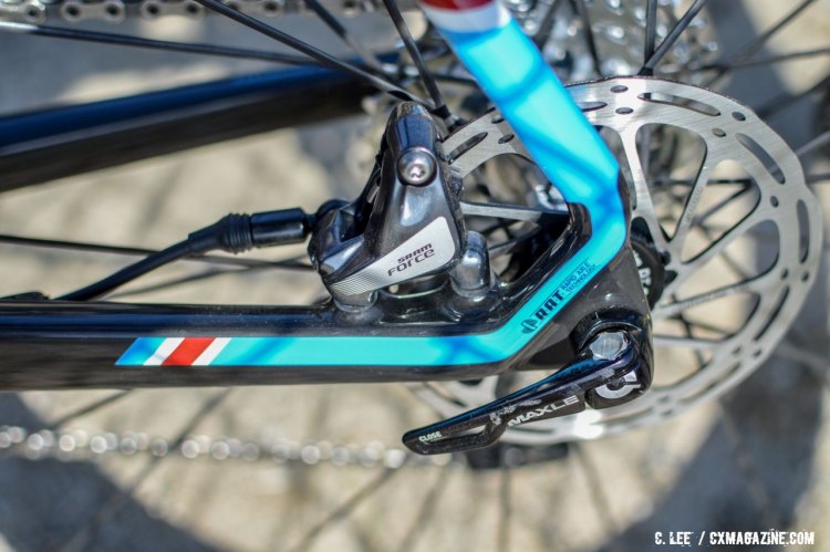 A close-up look at the flat mount disc brake calipers on the new 2016 Focus Mares. © Clifford Lee / Cyclocross Magazine