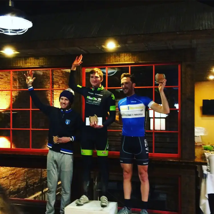 The Men's 100k podium at the Amish Country Roubaix. © Aaron Cruikshank / Cyclocross Magazine