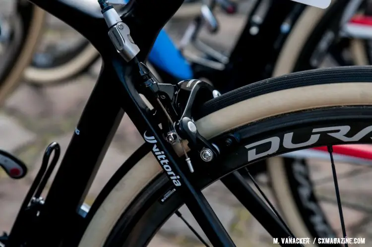 For the rear brake, like the front, van der Haar ran an in-line cable release to make sure he could open the caliper enough for the wide tire in the event of a puncture and subsequent wheel change. © Mario Vanacker / Cyclocross Magazine