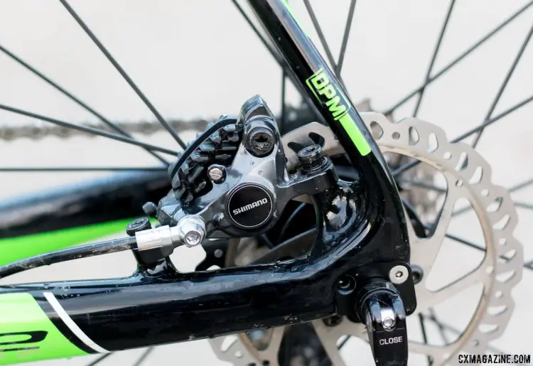 Shimano's R785 hydraulic disc brakes handle stopping duties on the EX Di2. © Cyclocross Magazine