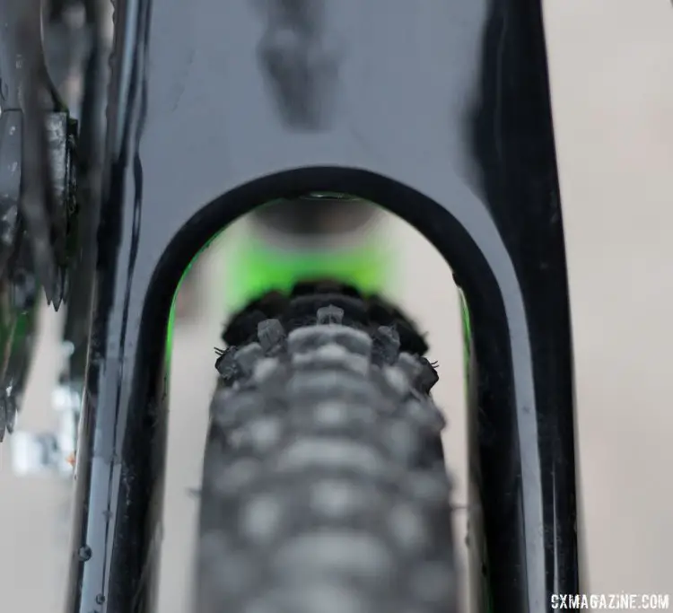 Not as roomy as the bike's fork, the seatstays run a little narrower with 33mm tires mounted on the bike's stock wheelset. © Cyclocross Magazine