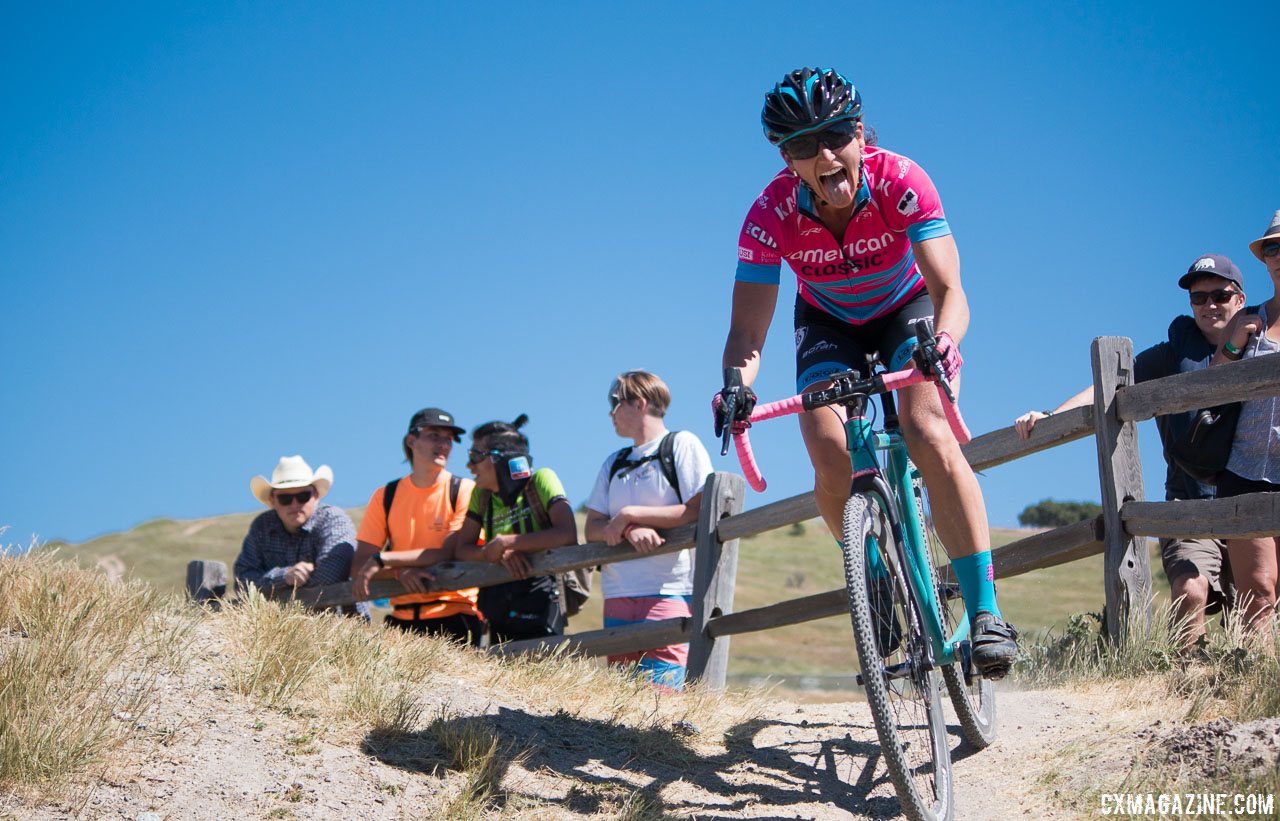 Licking her wounds but swallowing up all competitors except Mani, McFadden overcame a first lap endo to finish second. Sea Otter Classic 2016 Cyclocross Race. © Cyclocross Magazine