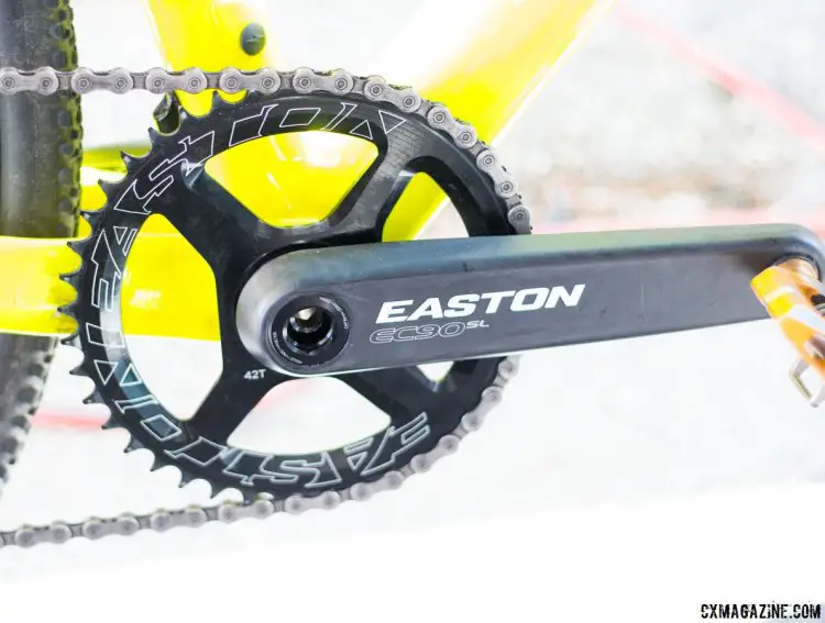 The Easton-brnaded carbon, direct mount mystery crank on Richey's Garneau Steeple XC cyclocross bike. No specific, offical details from Easton on this crankset yet. Sea Otter Classic 2016. © Cyclocross Magazine