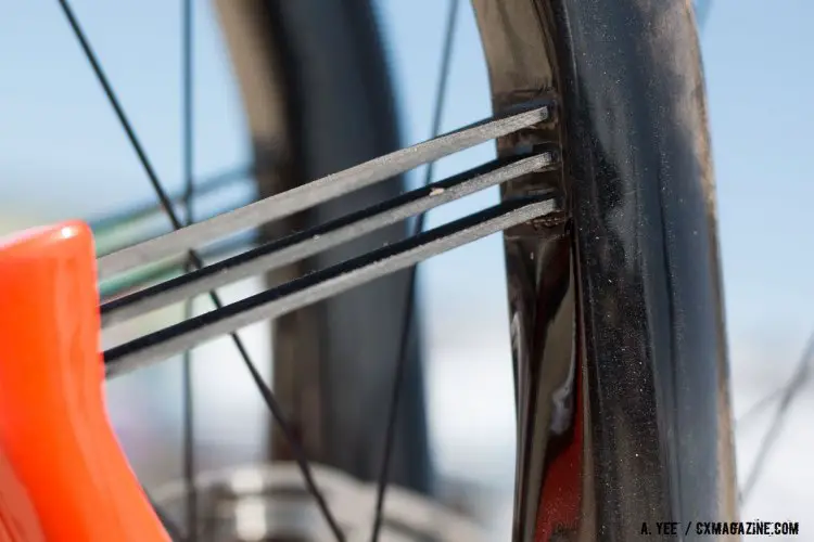 The Lauf Grit's carbon leaf springs. They're set to be stiff but the fork only weighs 780g. Sea Otter Classic 2016. © Andrew Yee / Cyclocross Magazine