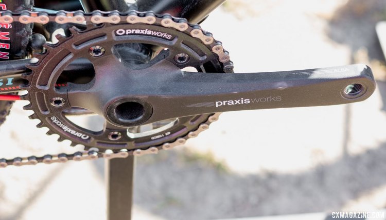 On each CXR model beyond the Comp, MASI features Praxis Works cranksets. The Alma, pictured here, is on both 1x and 2x setups. Sea Otter Classic 2016. © Cyclocross Magazine