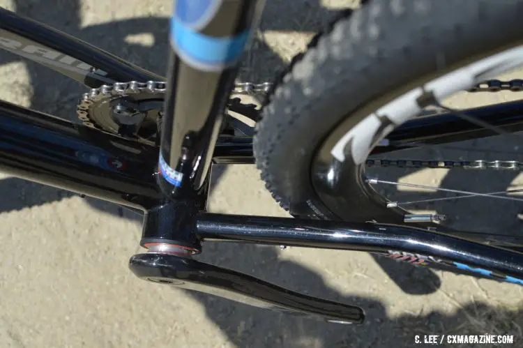 Masi's limited edition steel cyclocross frameset isn't a complete retro re-do and features modern touches like a BB86 bottom bracket. 2016 Sea Otter Classic. © Clifford Lee / Cyclocross Magazine