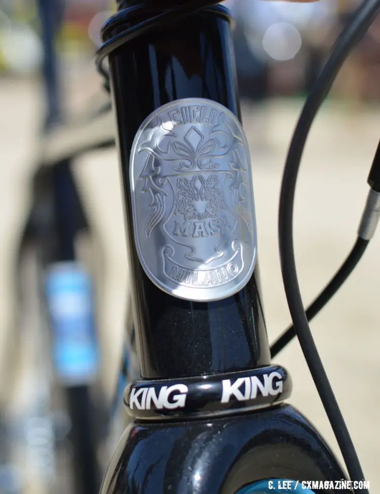 The Masi headbadge as seen on the limited edition steel cyclocross frame. 2016 Sea Otter Classic. © Clifford Lee / Cyclocross Magazine