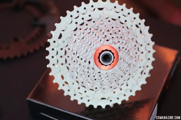 Praxis Works showed off this 11-40 cassette that does not require an XD driver, a good candidate for those looking to go lower on their 'cross bikes for gravel riding. 2016 Sea Otter Classic. © Andrew Yee / Cyclocross Magazine