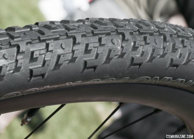 The WTB Nano mounted on the new Praxis Works RC21 wheel. The RC21 should prove a good option for gravel riders looking to go with wider tire offerings. Praxis says the RC21 can run up to a 2.2 inch tire. 2016 Sea Otter Classic. © Andrew Yee / Cyclocross Magazine
