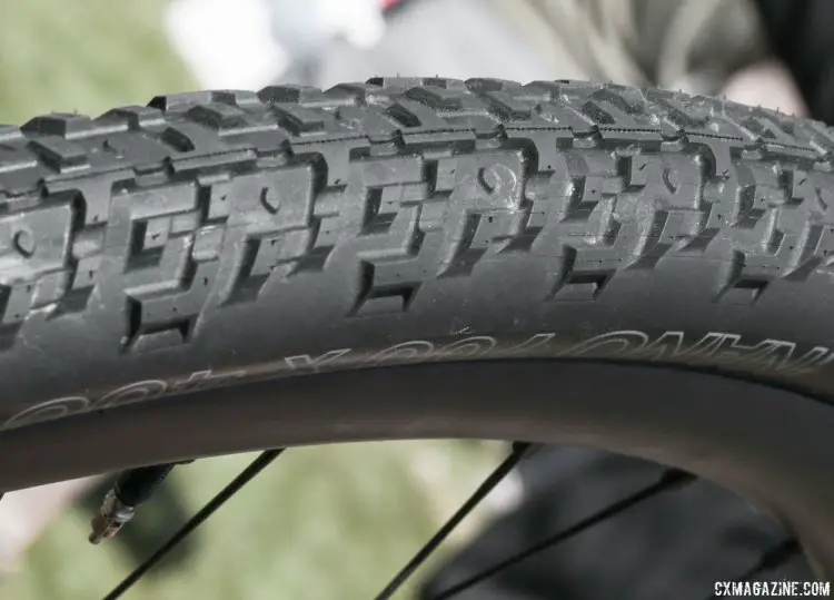 The WTB Nano mounted on the new Praxis Works RC21 wheel. The RC21 should prove a good option for gravel riders looking to go with wider tire offerings. Praxis says the RC21 can run up to a 2.2 inch tire. 2016 Sea Otter Classic. © Andrew Yee / Cyclocross Magazine