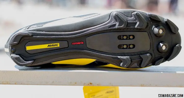 Mavic's new Crossmax SL Ultimate shoe is the company's top cyclocross-oriented offering, with less lugs towards the back of the shoe compared to the mountain bike-oriented offerings. Sea Otter Classic 2016. © Cyclocross Magazine