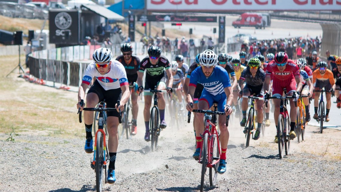 There's gravel racing at Sea Otter, and cyclocross bike work just fine. Ortenblad and Fredrick fight for the lead in the first gravel section. Sea Otter Classic 2016 Cyclocross Race. © Cyclocross Magazine