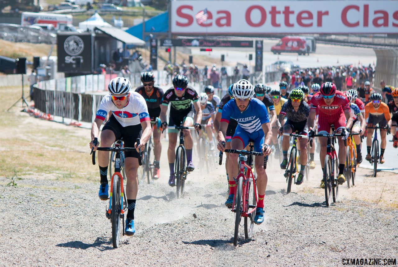 There's gravel racing at Sea Otter, and cyclocross bike work just fine. Ortenblad and Fredrick fight for the lead in the first gravel section. Sea Otter Classic 2016 Cyclocross Race. © Cyclocross Magazine