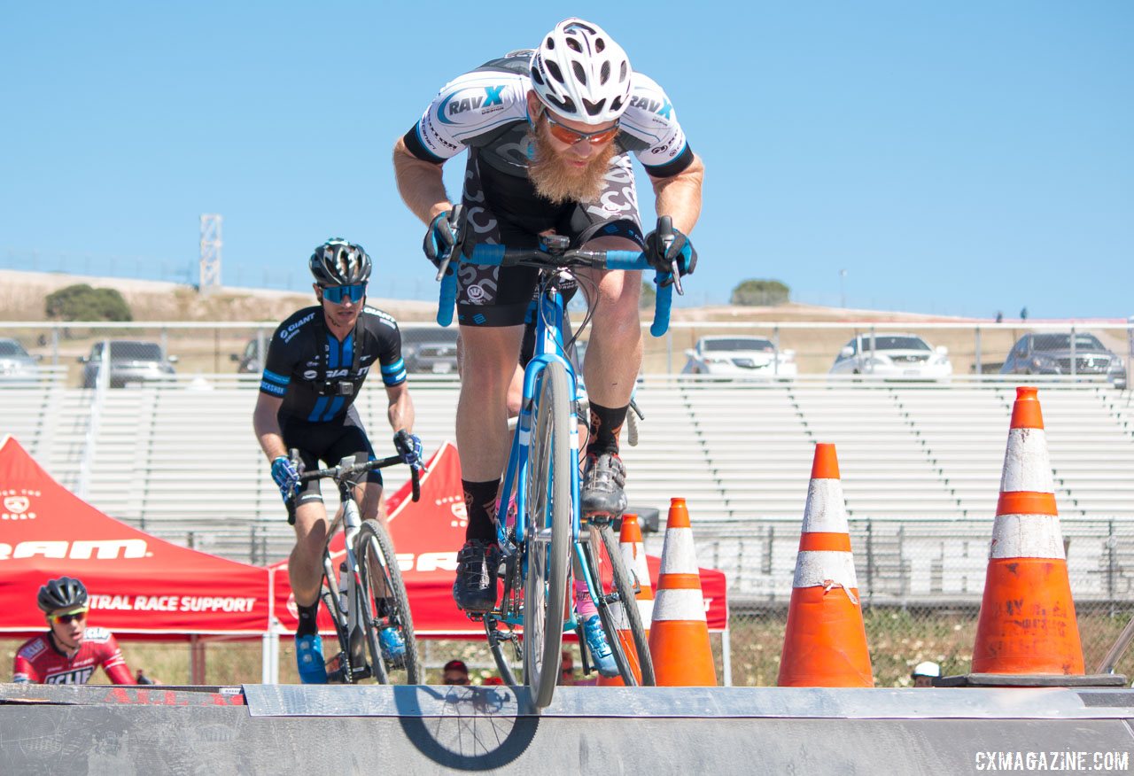 You need muscle in cyclocross, and former football player Robert Marion puts his to good use in racing cyclocross professionally. photo: Sea Otter Classic 2016 Cyclocross Race. © Cyclocross Magazine