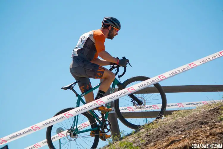 The Sea Otter Classic 2016 cyclocross race featured some steep climbs and descents, but Ryan Rinn still scaled them on his singlespeed in the pro men's race. © Cyclocross Magazine