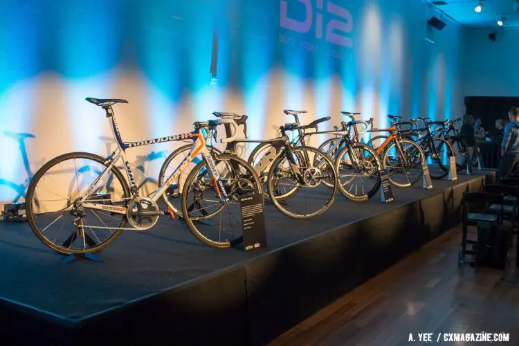 Held at San Jose's Tech Museum, Shimano's Deore XT Di2 launch featured a whole line-up of bikes showing off the company's Di2 history. © Andrew Yee / Cyclocross Magazine