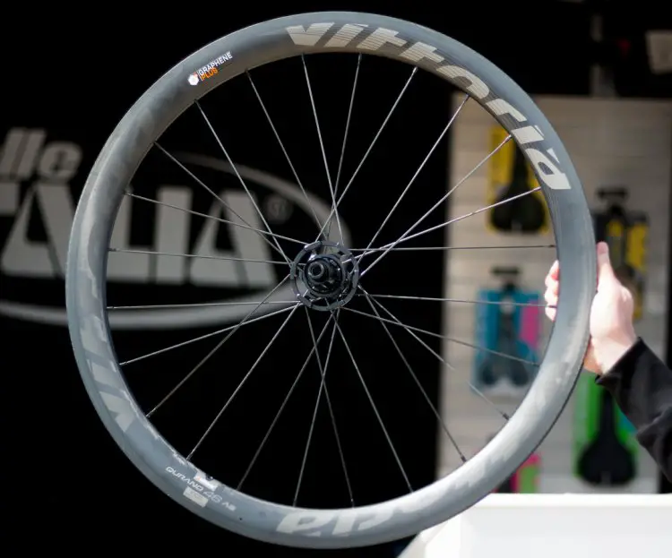 Vittoria now has disc versions of its tubeless and tubular wheelsets. $1999 for 30mm deep, and $2250 for 46mm deep. Sea Otter Classic 2016. © Cyclocross Magazine