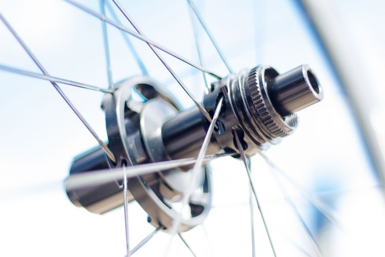 Vittoria's hubs for its Qurano disc wheels feature Centerlock rotor mounts. Vittoria Tires and Wheels, Sea Otter Classic 2016. © Cyclocross Magazine
