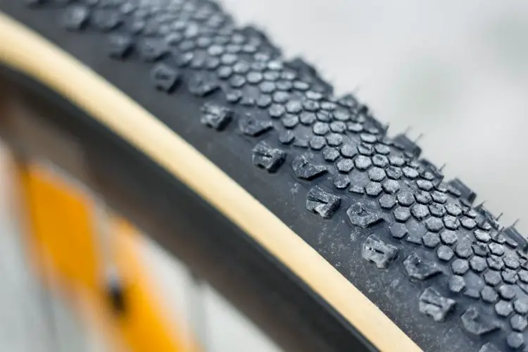 Vittoria's new Cross XS features a new Corespun casing with cotton and polyester threads, and doesn't require sealing and is more supple, according the company. The company calls it a semi-knob tire, not a file tread. Sea Otter Classic 2016. © Cyclocross Magazine