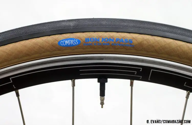 Compass Cycles moves to tubeless with the Bon Jon Pass model (amongst others), offering a 35c file tread clincher in “Standard” and “Extralight” casing options. © Greg Evans / Cyclocross Magazine