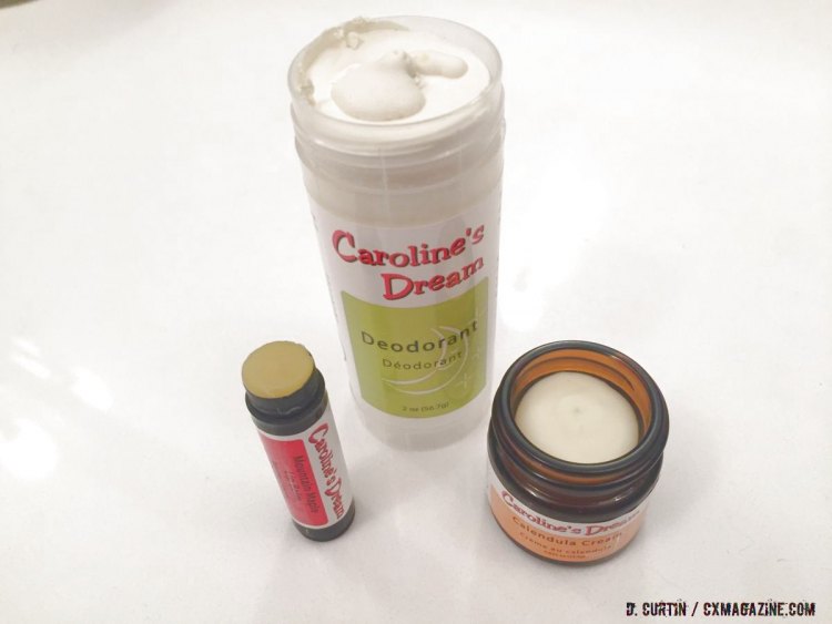 Caroline's Dream skin care products includes a new deodorant. © Daniel Curtin / Cyclocross Magazine