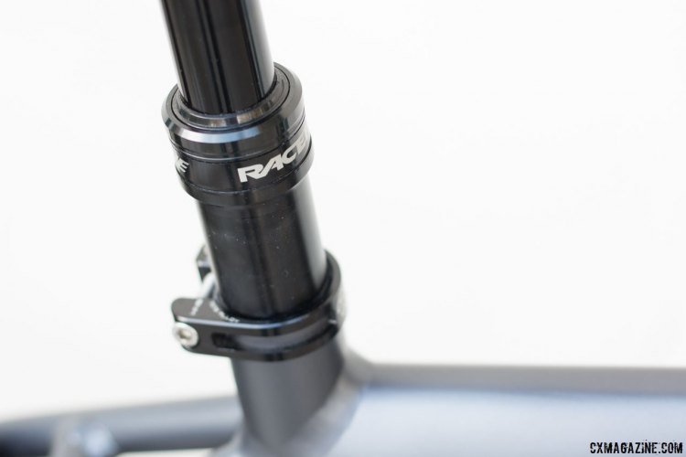 The Race Face Turbine 150mm dropper post is a nice touch, but feels excessive for most riding you'll do on the Coastline Cycle Co. The One SSRX 650b bike. © Cyclocross Magazine