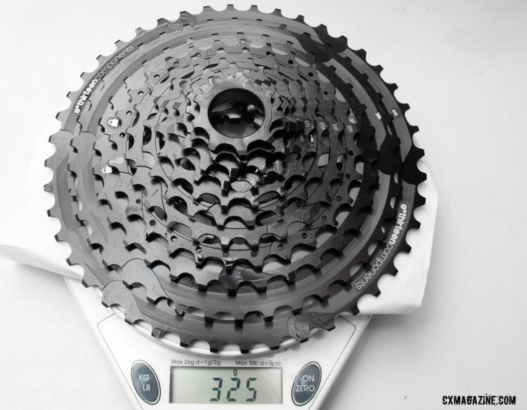 E*Thirteen TRS+ 9-44 cassette comes in at 325 on our scales. ©️ Cyclocross Magazine