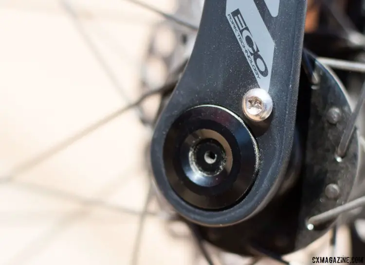 Jamis 2017 Renegade Elite carbon gravel bike has visible fender mount. The company says it's far easier to use than the hidden mounts that are en vogue. Sea Otter Classic 2016. © Cyclocross Magazine
