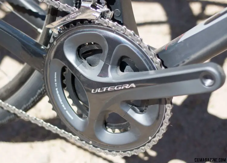 The Ultegra 50-34 compact crankset offers wide-range gearing options. Jamis 2017 Renegade Elite carbon gravel bike. Sea Otter Classic 2016. © Cyclocross Magazine