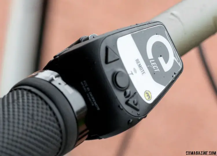 Magura's new Vyron wireless dropper post operates with just one button - the center round one. The other buttons are to control Magura front or rear shocks, and can be confusing with long finger gloves in very technical terrain that requires focus. Magura Ride Camp 2016. © Cyclocross Magazine