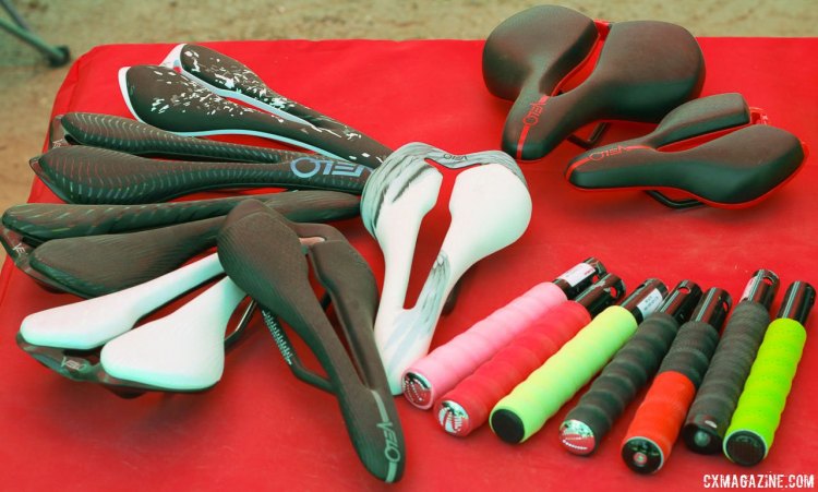Velo Angel saddles and handlebar tape gives cyclocrossers and gravel cyclists a ton of options, and the company hopes to dominate the IBD's aftermarket sales. Sea Otter Classic 2016. © Cyclocross Magazine