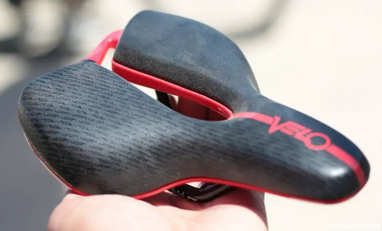 A pint-sized Velo Angel saddle, but don't pull out the credit card for your little one yet. It's a prototype and not available (yet). Sea Otter Classic 2016. © Cyclocross Magazine